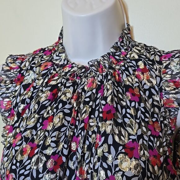 Kate Spade Silk Ruffle Metallic Floral Top Holiday Peplum - Picture 3 of 16